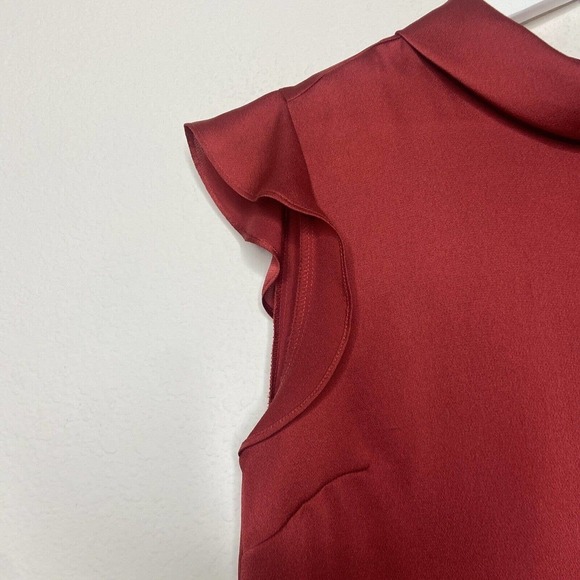 VINCE CAMUTO Ruffle Flutter Sleeve Mock Neck Merlot Blouse XS - Picture 5 of 8